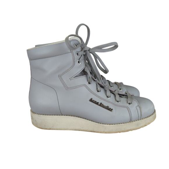 Acne Studios Feliks High Top‎ Sneakers Gray Wedge Platform Leather Women's 38 8 - Picture 1 of 9